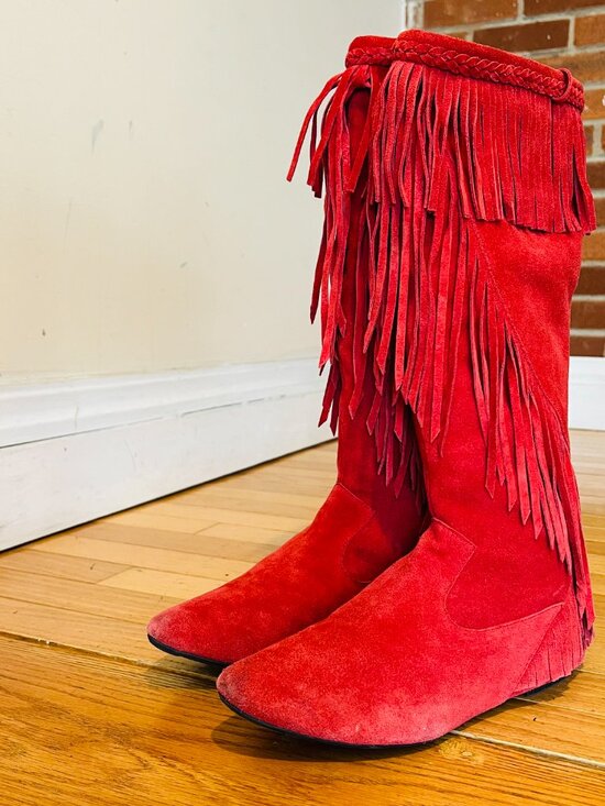 Sam Edelman Red Fringe Boots Size 8.5 M - Picture 13 of 16